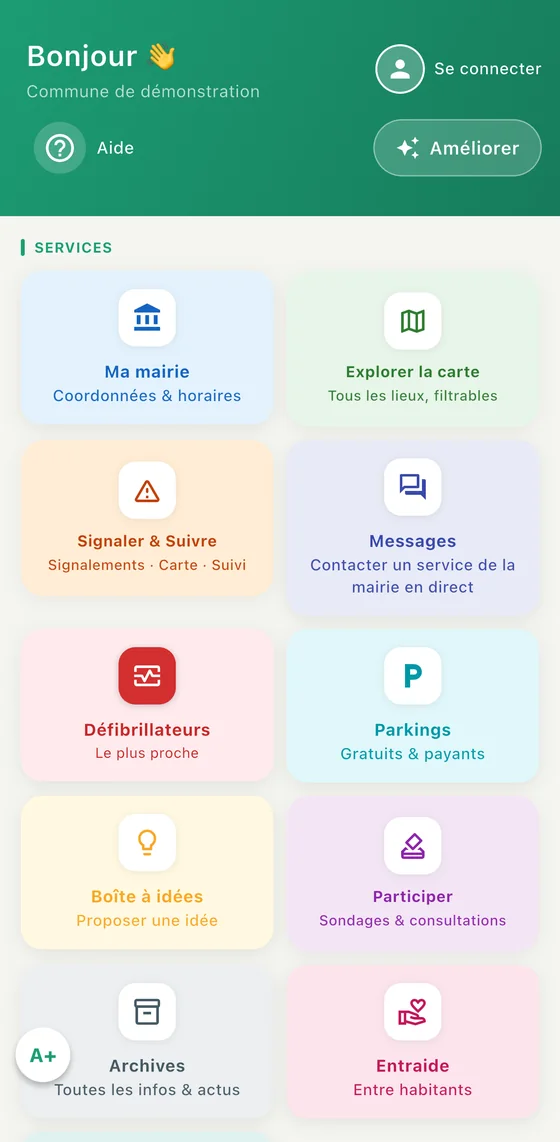 L'écran d'accueil de l'application