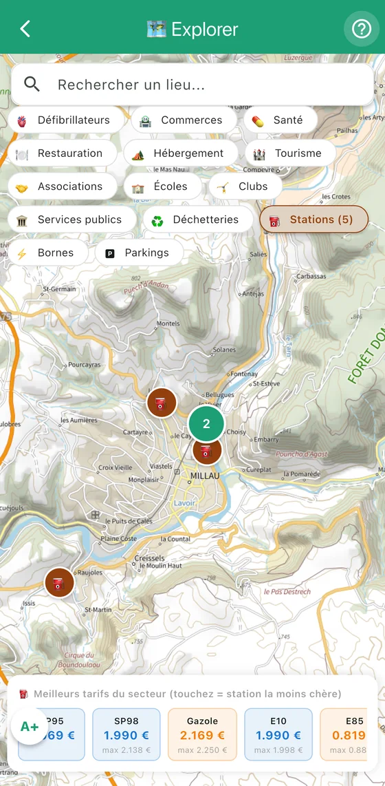 La carte des services sur fond IGN